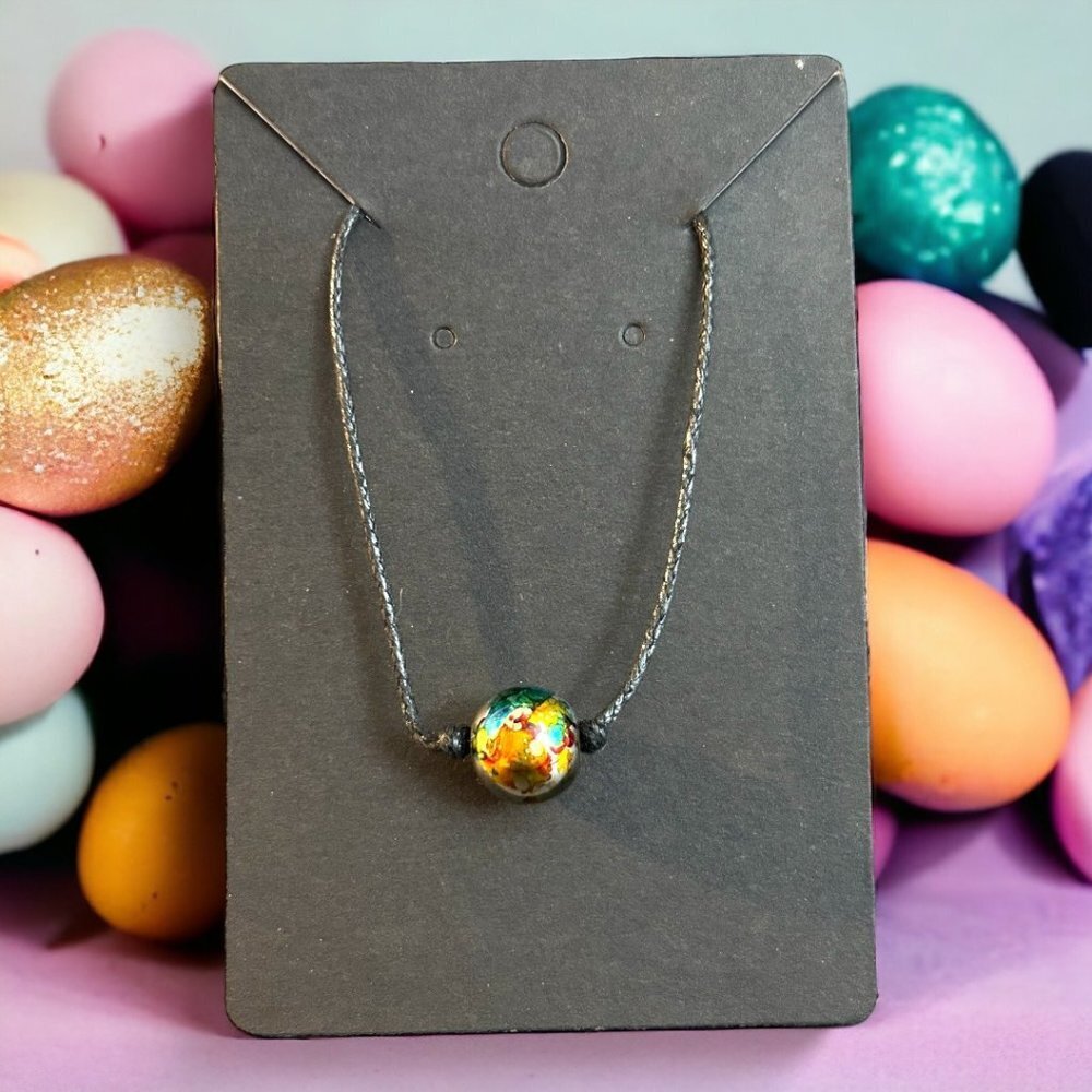 Splatter Bead Black Cord Choker Necklace